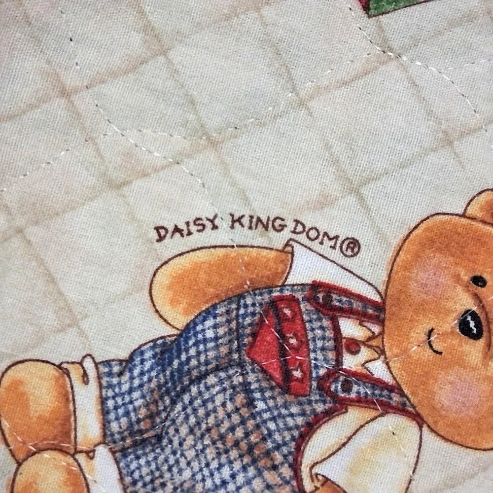 Vtg Handmade Daisy Kingdom Bear Toys Baby Crib Blanket Quilt Unisex Nursery